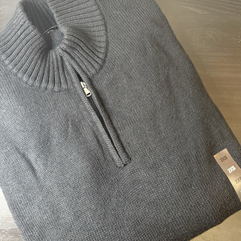 New Mens 2XB Sonoma Black Quarter Zip Long Sleeve Cotton Knit Sweater